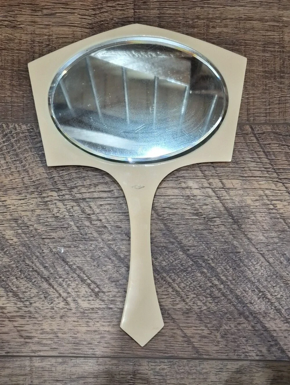 Vintage Tusculor Handheld Vanity Mirror French Ivory Celluloid Or Bakelite